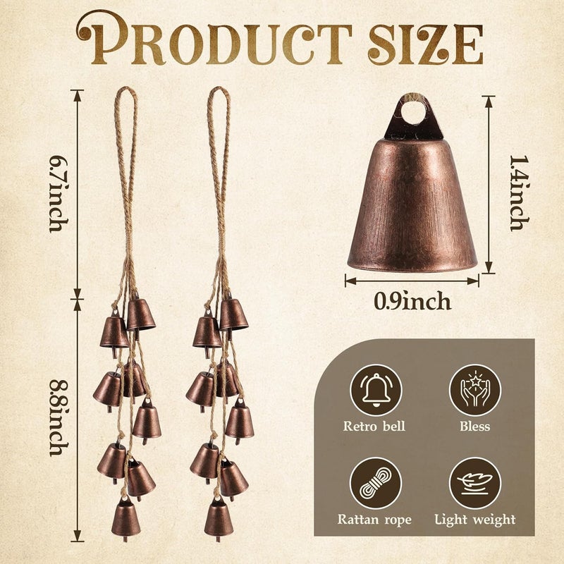 Ausicfen 2 Pack Witch Bells for Door Knob Protection Outdoor Bells Hanging Bells for Door knob Witches Bells Magic Wind Chimes for Home Protection Witch Bells Kit(Rustic Red) - Image 4